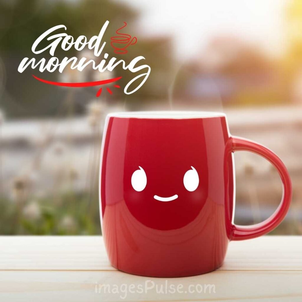 Red Smile Coffee Mug in Morning