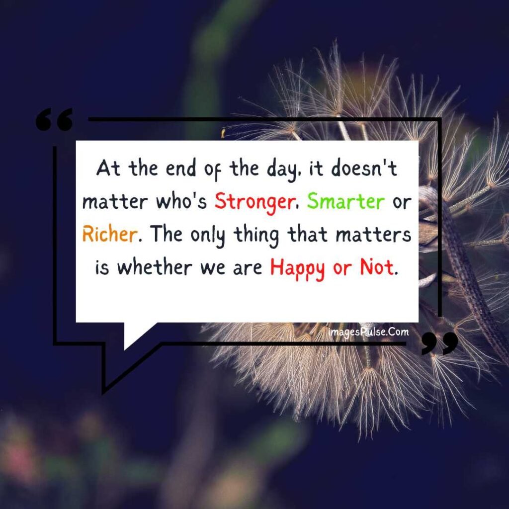 At the end of the day, it doesn't matter who's Stronger, Smarter or Richer. The only thing that matters is whether we are Happy or Not.