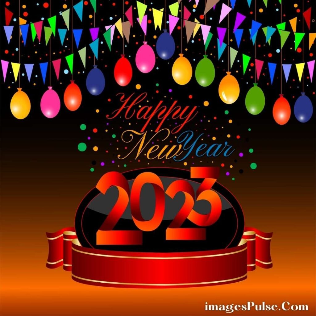 Happy New Year 2023 Wish in Red Colour 2023 and Balloons