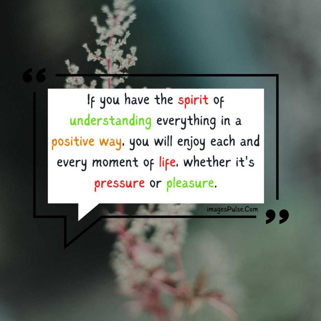 If you have the spirit of understanding everything in a positive way, you will enjoy each and every moment of life, whether it's pressure or pleasure.