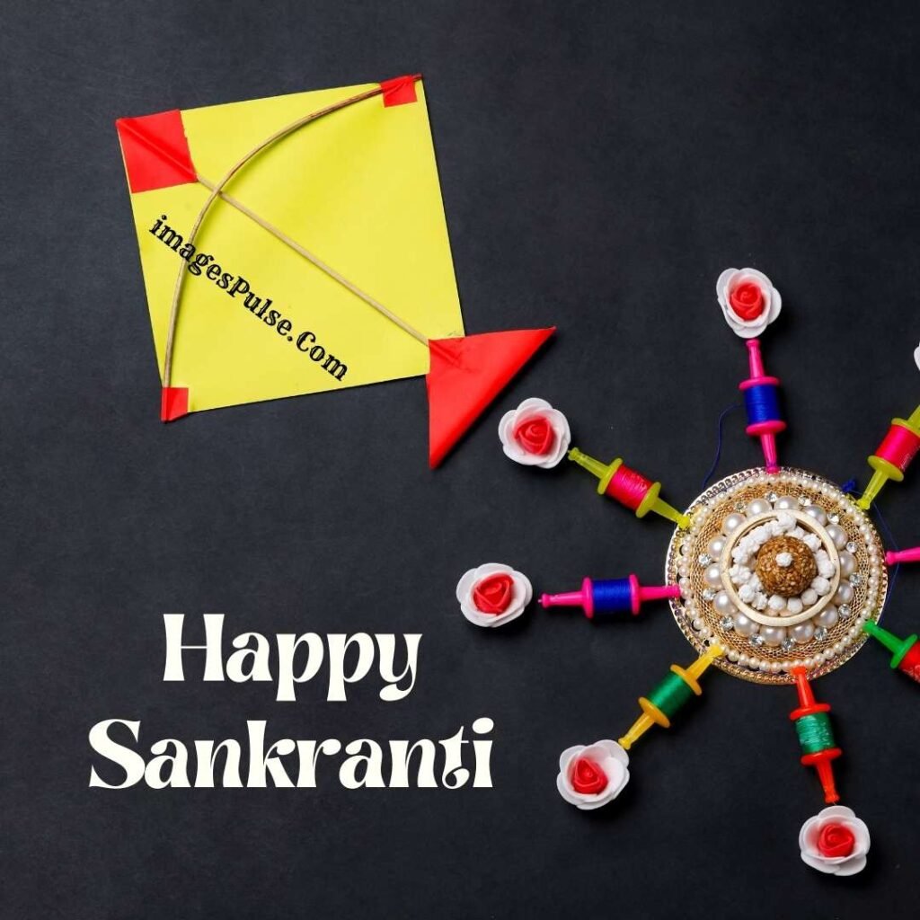 Black Background With Yellow Kites Happy Sankranti