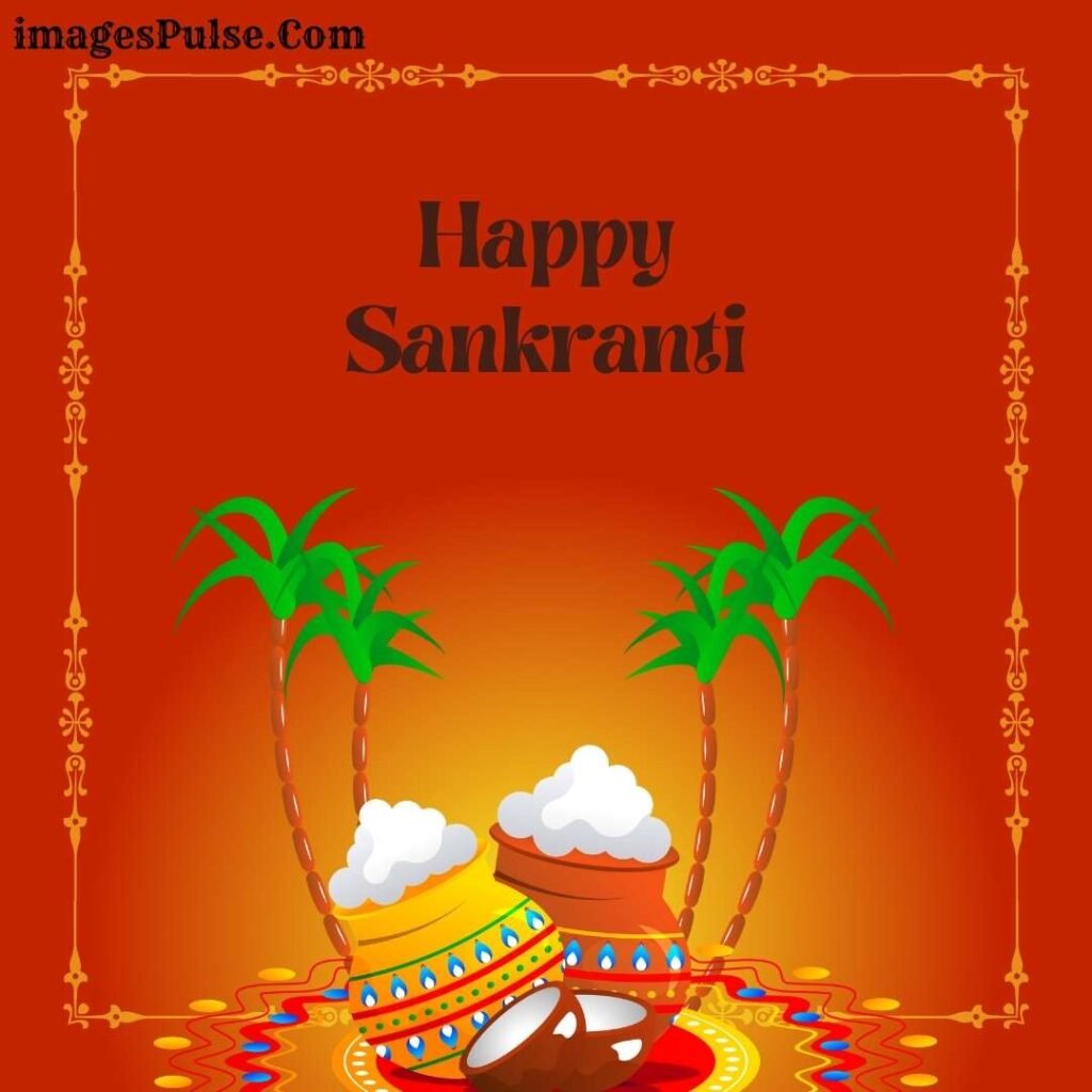 Happy Sankranti Images Red Background With Green Tree Leaves