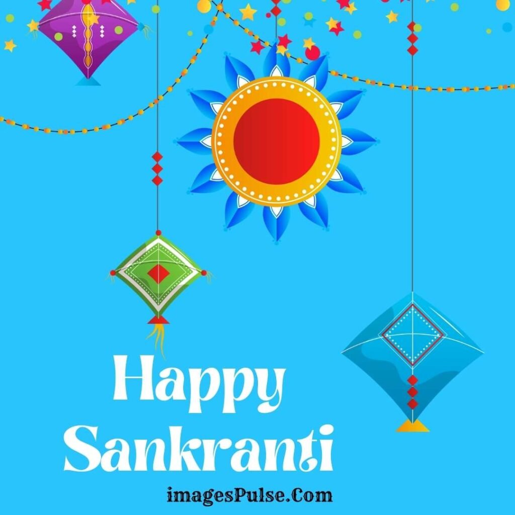 Kits and Sun in Blue Color Background Wish You a Very Happy Makar Sankranti Festival