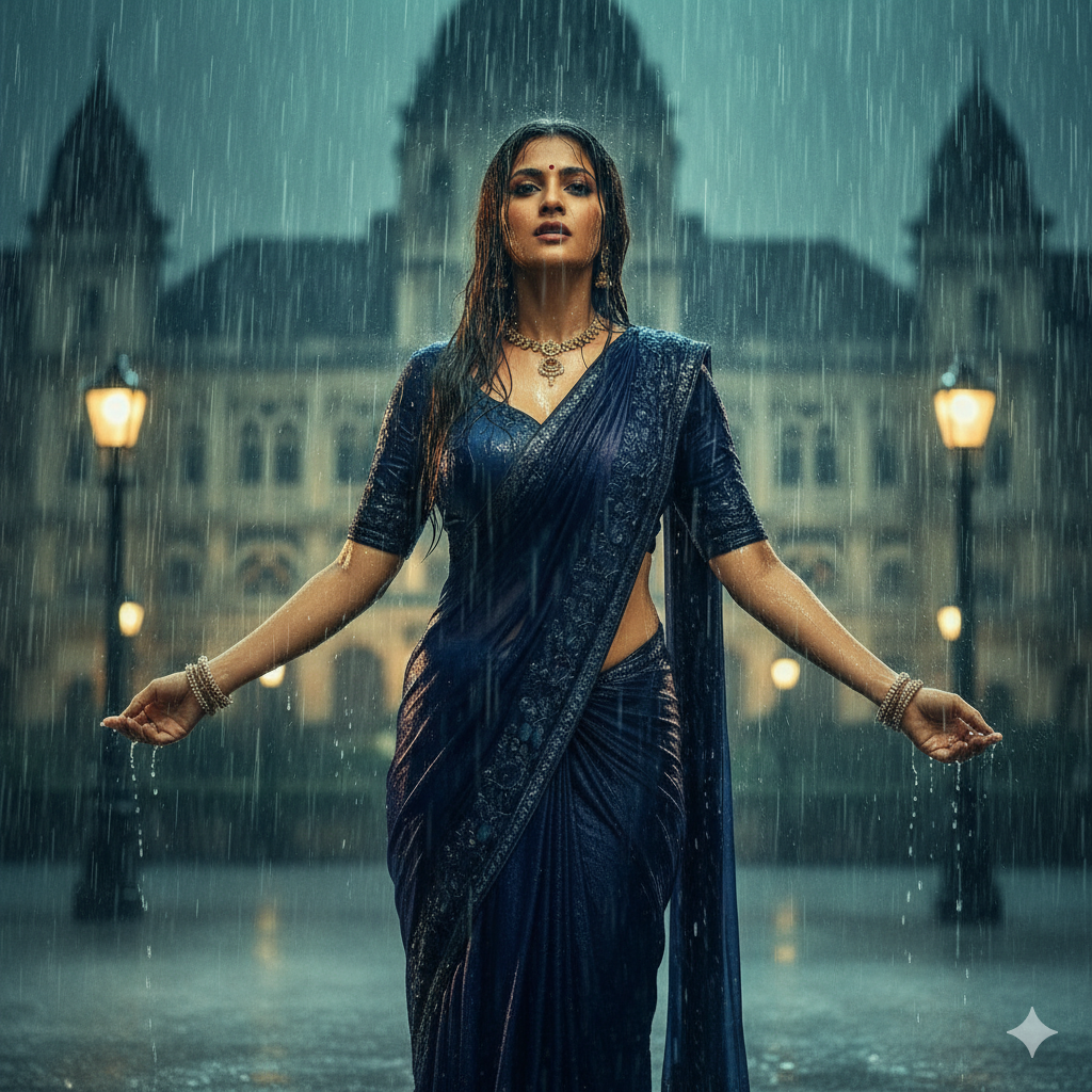 Rainy Bollywood Scene Prompt